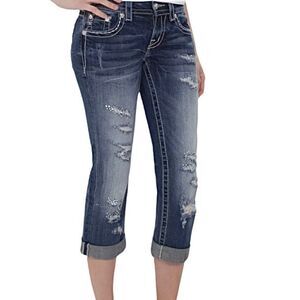 Miss Me Signature Cropped Rhinestone Distressed Jeans